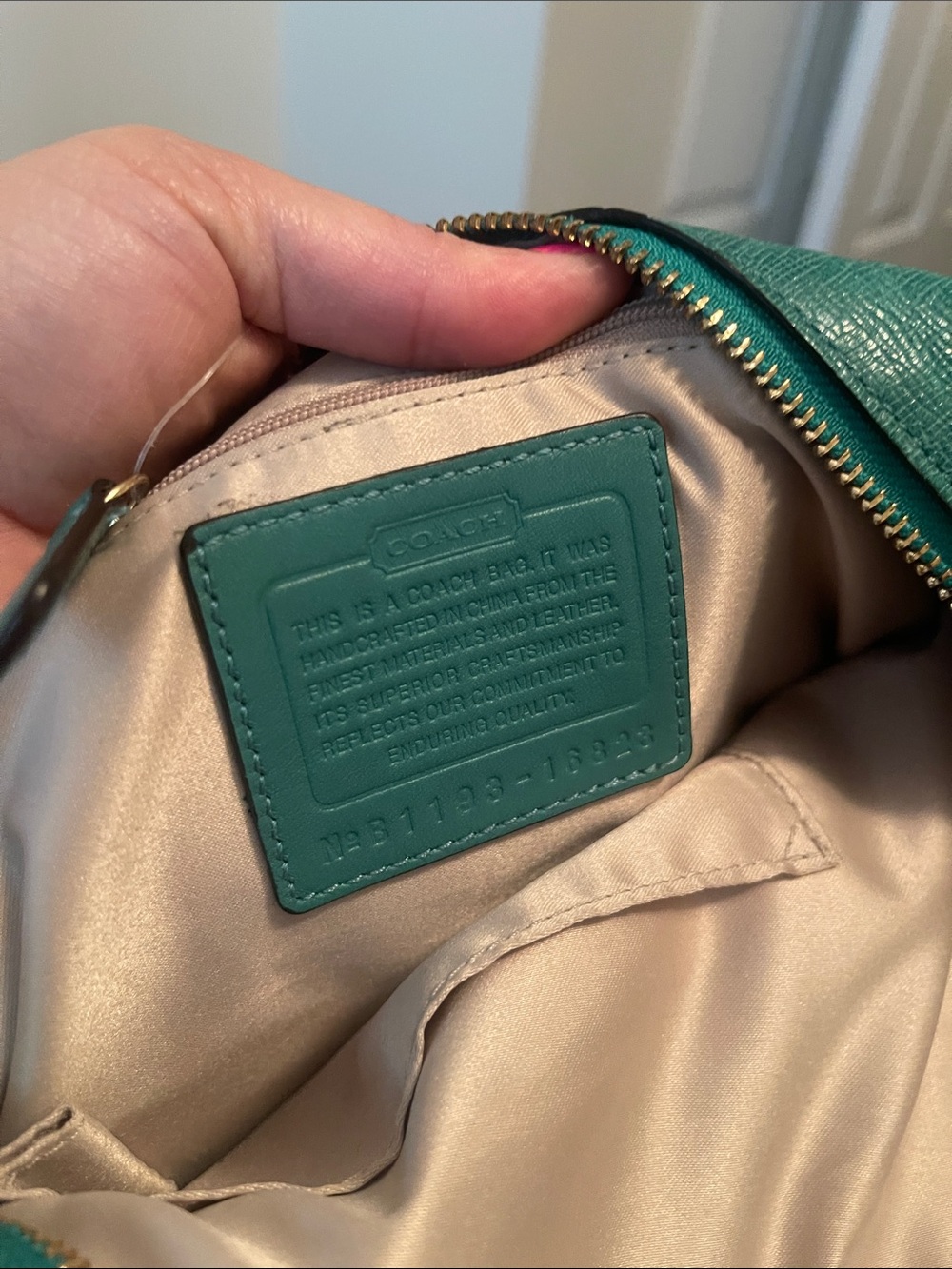 Coach Teal Leather Satchel Handbag - Picture 7 of 8